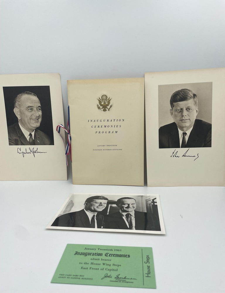 Item #112 1961 Inauguration Ceremonies Program - John F. Kennedy Jr. and Lyndon B. Johnson with signed photos and admission ticket