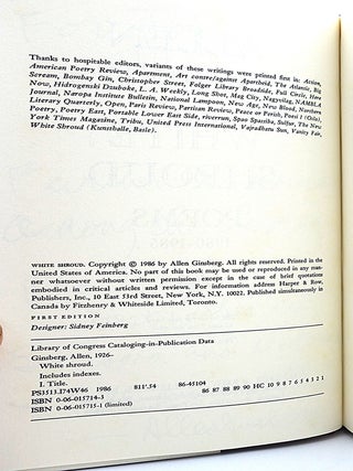 White Shroud: Poems 1980-1985 [Inscribed to John Clellon Holmes]